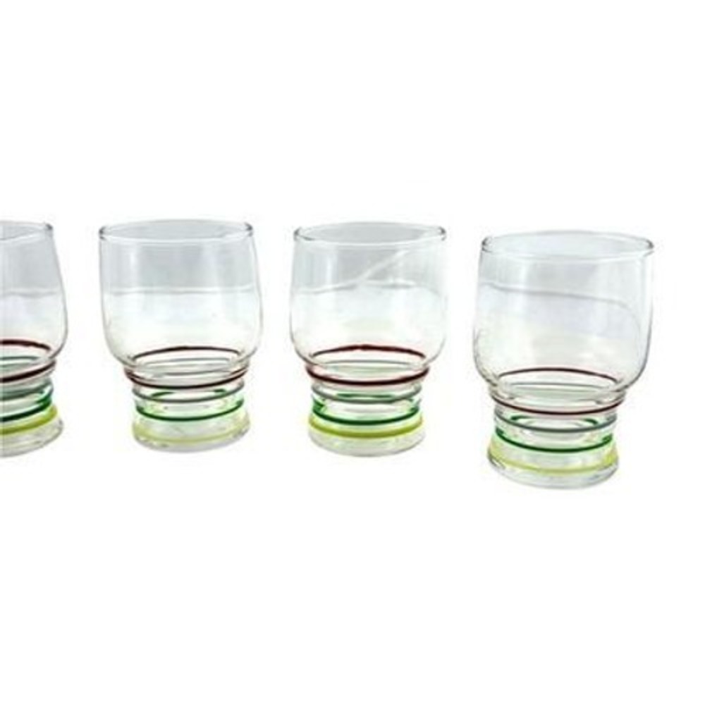 Libbey Juice Glasses (6) Vintage Stripe Colored Rings Maroon Gray Green Yellow - Picture 6 of 8